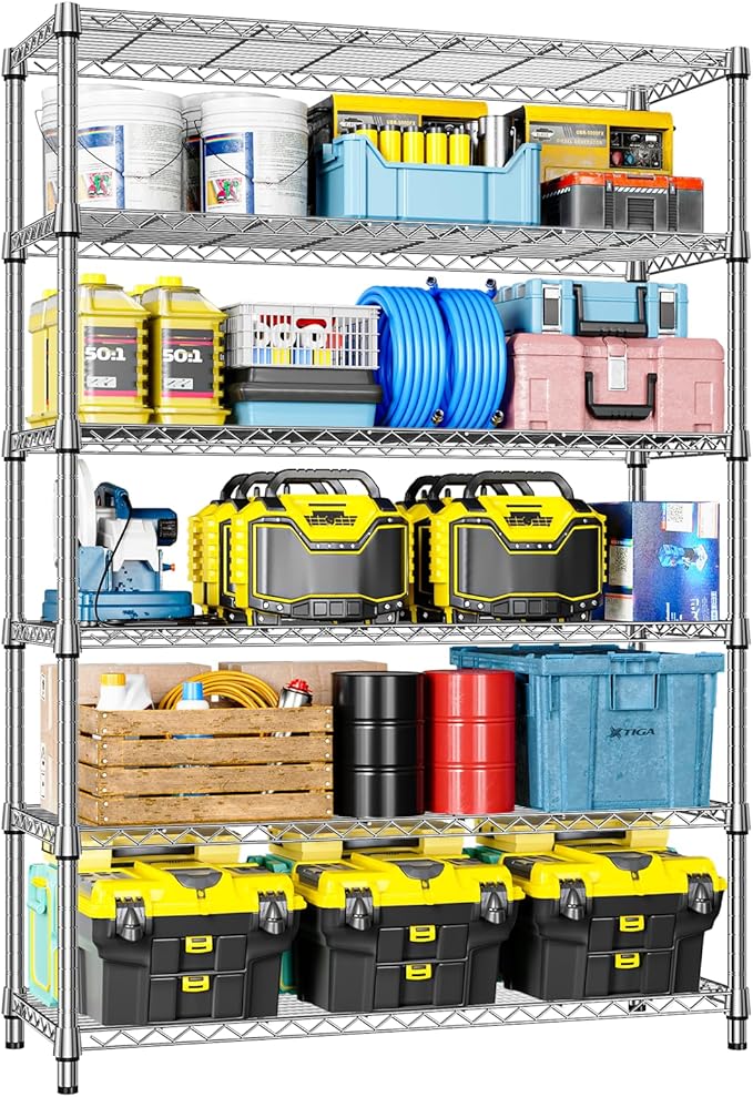 IZEUK 6-Tier Heavy Duty Metal Wire Shelving Unit, Adjustable Storage Rack Organizer for Garage, Kitchen, Office, Pantry, Warehouse (Chrome, 17.7" D x 47.2" W x 82.7" H)
