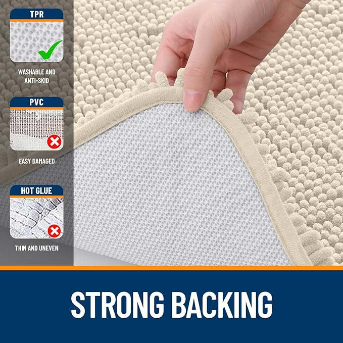 OLANLY Bathroom Rugs 24x16, Extra Soft Absorbent Chenille Bath Rugs, Rubber Backing Quick Dry, Machine Washable Bath Mats for Bathroom Floor, Tub and Shower, Home Decor Accessories, Sand