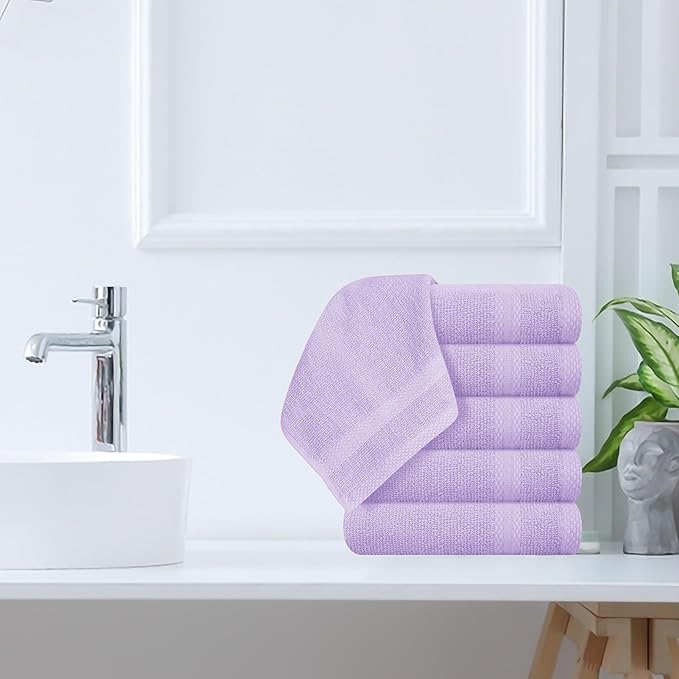 GLAMBURG Ultra Soft 12-Piece Washcloths Set 13x13-100% Ringspun Cotton - Durable & Highly Absorbent Face Towels - Ideal for use in Bathroom, Kitchen, Gym, Spa & General Cleaning - Purple