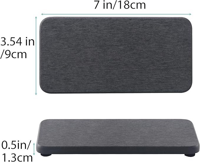 2 Pcs Water Absorbing Stone Trays, Kitchen/Bathroom Sink Soap Dish, Diatomite Tray Used for Hand Soap & Cosmetic Bottles in The Modern Home, 3.5" W x 7.1" L, Dark Gray