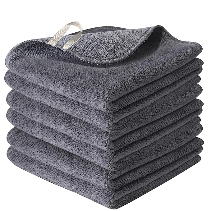 Nugilla Makeup Remover Cloth 12 x 12 Inch, Reusable Makeup Remover Towels for Washing Face, 6 Pack Washable Microfiber Face Cloth Fast Drying Washcloth, Grey