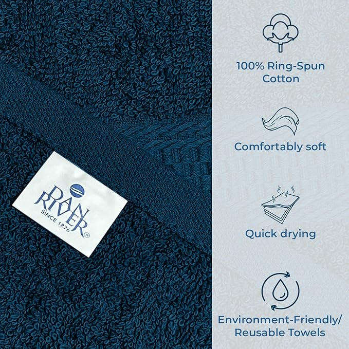 DAN RIVER 100% Ring Spun Cotton 3-Piece Towel Set, Blue Opal, Bath Towel, Hand Towel and Washcloths, 550 GSM - Soft, Absorbent Quick Dry Cotton Towels for Bathroom, Spa, and Gym
