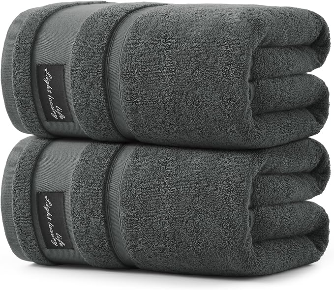 REDKISS 2 Pack Large Bath Towels Set, 100% Cotton, 31x63 in, Heavyweight 760G, Highly Absorbent & Quick Dry, Super Soft Luxury Towels for Bathroom,Hotel Collection - Deep Gray