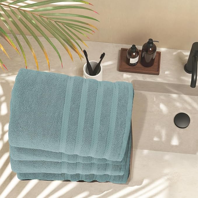 Hearth & Harbor Bath Towels for Bathroom - 100% Ring Spun Cotton Luxury Bathroom Towels - Soft & Highly Absorbent 4 Bath Towels, Teal