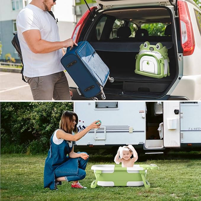 Collapsible Baby Bathtub for Newborns to Toddler with Real-time Temp Monitor & Floating Cushion,Portable Travel Tub for 0-36 Month, Foldable Baby Bath Tub for Infants(Green)
