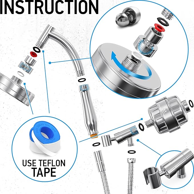AquaHomeGroup Handheld Shower Head with Filter 20+3 Stage Filtration Shower Filter for Hard Water - Vitamin C,A and E infused Shower Water Filter with SPA Effect - High Pressure Shower Head with Hose