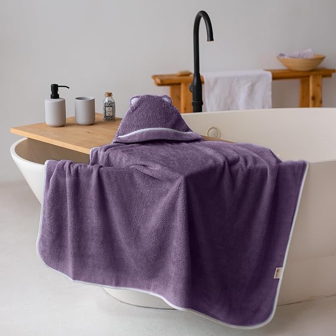 Premium Baby Bath Towel - Rayon Made from Bamboo Hooded Baby Towels - Newborn Baby Towel with Hood - Large Hooded Towel for Newborn Infant Boy Girl (Purple)