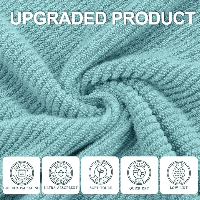 Teal Hand Towels for Bathroom, Bathroom Hand Towels Set of 4, Large 18" x 28" - Quick Dry | Lightweight | Soft | 100% Cotton | Absorbent, Thick Fluffy Towel Set for Showering, Aqua Towel Gift Set