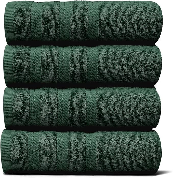 Hearth & Harbor Luxury Hand Towels - 100% Ring Spun Cotton Hand Towels for Bathroom, Shower, Spa, Soft & Absorbent Towels, 4 Piece Set, Hunter Green