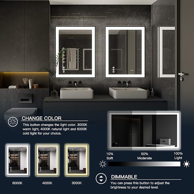 ISKM Framed LED Mirror for Bathroom 77"x36", Dimmable LED Bathroom Mirror with Lights, Anti-Fog, Front and Backlit Lighted Mirror 3-Colors, Shatterproof, Memory Function