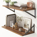 Deep Walnut Floating Shelves for Wall, 24"W x 10"D Wall Shelves Set of 2, 10 Inch Deep Floating Shelf with Brackets, Wide Display & Storage Shelves for Books, Living Room, Kitchen, Bathroom