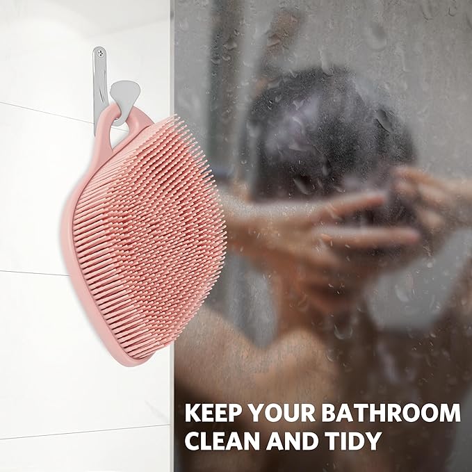 Sndyi Silicone Body Scrubber, Gentle Exfoliating Body Scrubber for Sensitive Skin, Leaf Shaped Shower Scrubber for Body with Lathering Bristles, Silicone Loofah Body Brush for Showering, Pink