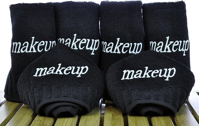 Chakir Turkish Linens Premium Cotton Absorbent Turkish Towels (Washcloth - 6 Piece - Black-Makeup)