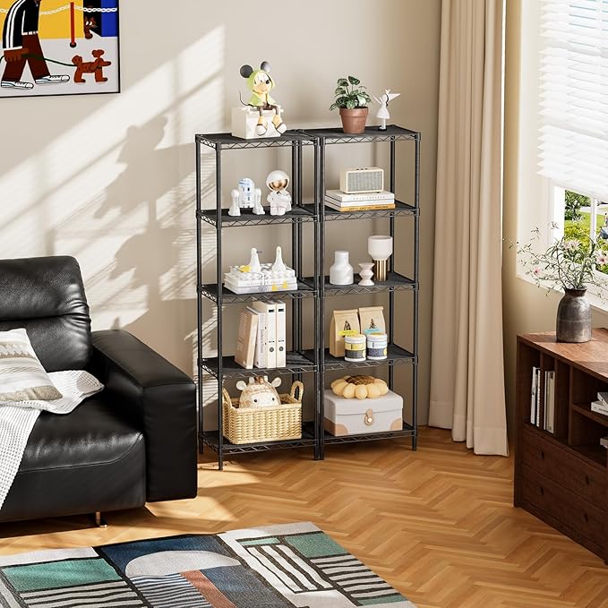 SINGAYE Metal Shelves Wire Shelving：Storage Rack Standing Units Shelf for Kitchen Laundry Bathroom Closet Organizers Pantry Narrow Mesh Adjustable 10" D x 16" W x 55" H Black