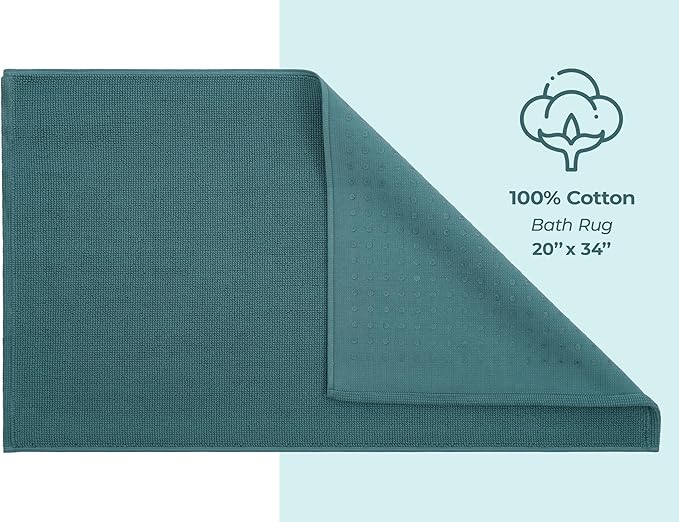 American Soft Linen Bath Rug, 20 in 34 in 100% Cotton Bath Mats Rugs for Bathroom, Slip Reducer Washable Shaggy Form Area Rugs, Colonial Blue Bath Rug
