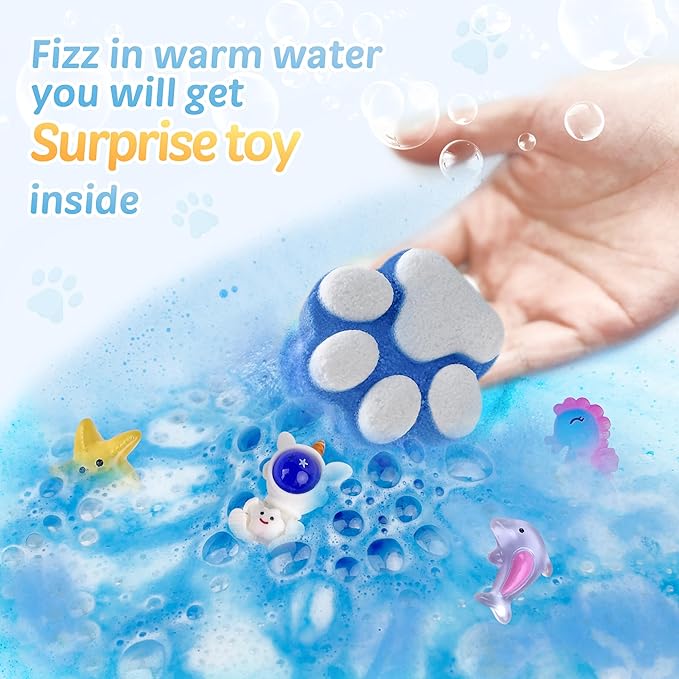 Bath Bombs for Kids with Surprise Inside, 32 Pack Paw Bath Bombs with Toy, Ocean Animals and Space Planet Toys SPA Fizzy Handmade Natural Bath Bomb Gift Set at Christmas, Birthday