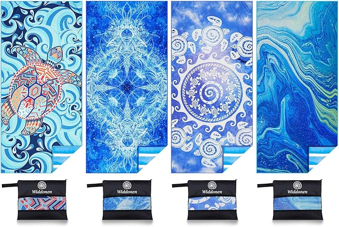 4 Pack Microfiber Lightweight Beach Towel Sand Free Quick Dry Absorbent Thin Compact Towels for Swimming Pool Camping Beach Accessories Large Easy Pack Travel Things for Vacation Essentials Gift