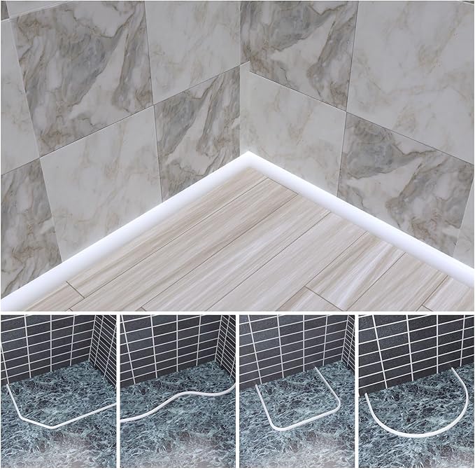Duzzy 59 Inch Flexible Quarter Round Molding, Peel and Stick Silicone Rubber Trim Suitable for Shower Pans Gap and the Base of Staircase