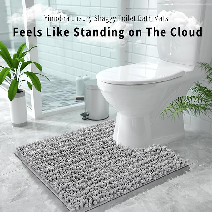 Yimobra Toilet Rug U Shaped Washable 24x20 Inch - Ultra Soft Absorbent Chenille Bath Rugs for Toilet, Quick Dry & Machine Washable, Non Slip Contour Bathroom Mat, Gray