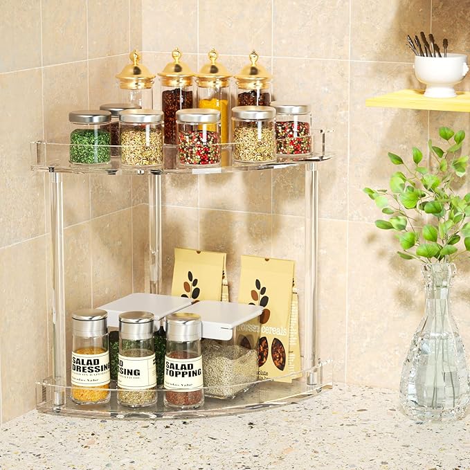 NPPLUS 2 Tier Acrylic Bathroom Counter Organizer, Clear Bathroom Countertop Corner Organizer, 2-Tier Corner Storage Shelf Vanity Trays, Home Storage Holder for Makeup Cosmetics Perfume Organizer