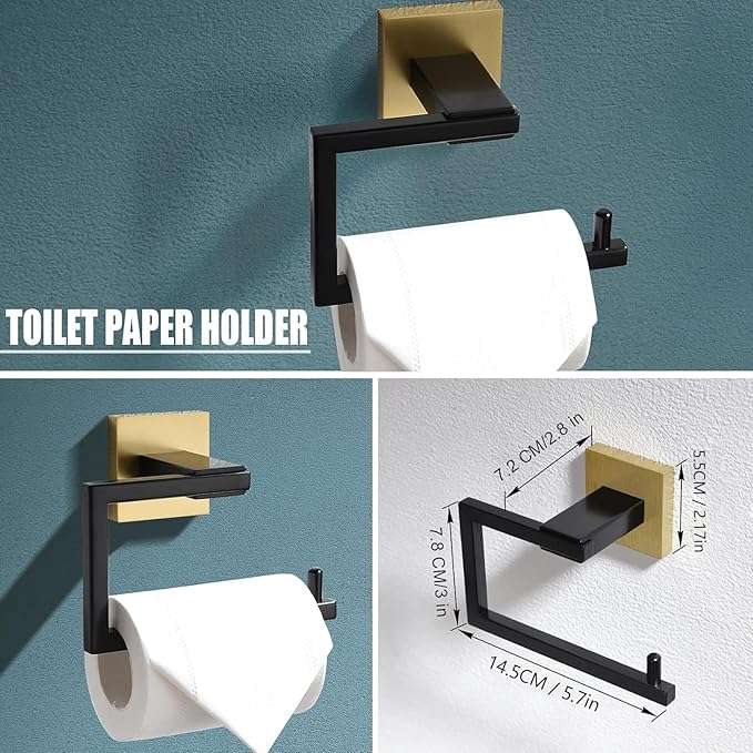 YACVCL 5 Pieces Bathroom Hardware Set, Black and Gold Towel Bar Set, 23.6 inch Towel Bar Hand Towel Holder Wall Mounted Stainless Steel