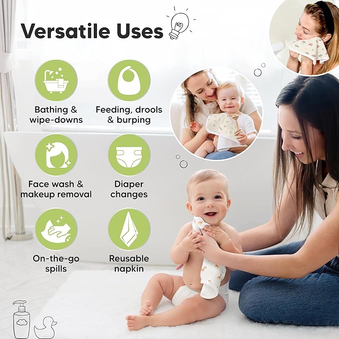 6-Pack Cotton Baby Washcloths for Newborn - Organic Cotton Muslin Soft Wash Cloths for Babies, Infant, Kids, Toddler Towels for Boy,Girl,Super Absorbent Face Cloths,Scratch-free Baby Rags (Wilderness)