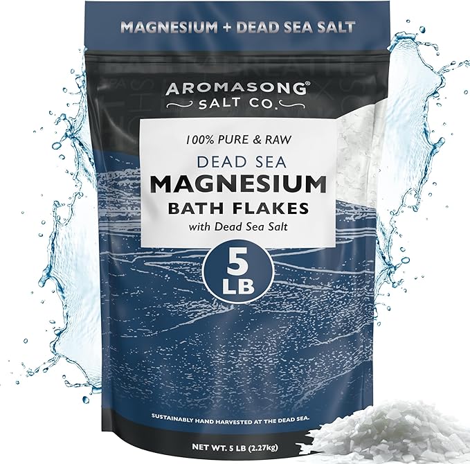 Aromasong Raw Magnesium Flakes for Bath + Dead Sea Salt for Soaking - 5 Lb Resealable Pack Magnesium Chloride Flakes - Organic Bath Salt Relaxing Mineral Soak (Packaging May Vary)