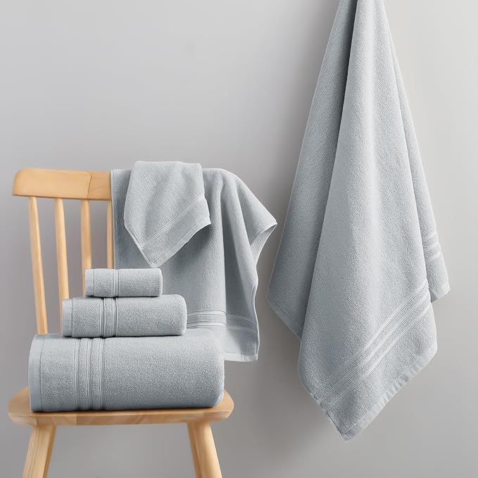REDKISS Light Grey Bath Towel Set - 100% Cotton Towels for Bathroom, 600 GSM Premium Dark Grey Towel of 6, Includes 2 Large Bath Sheets, 2 Hand Towel, 2 Washcloths, Highly Absorbent