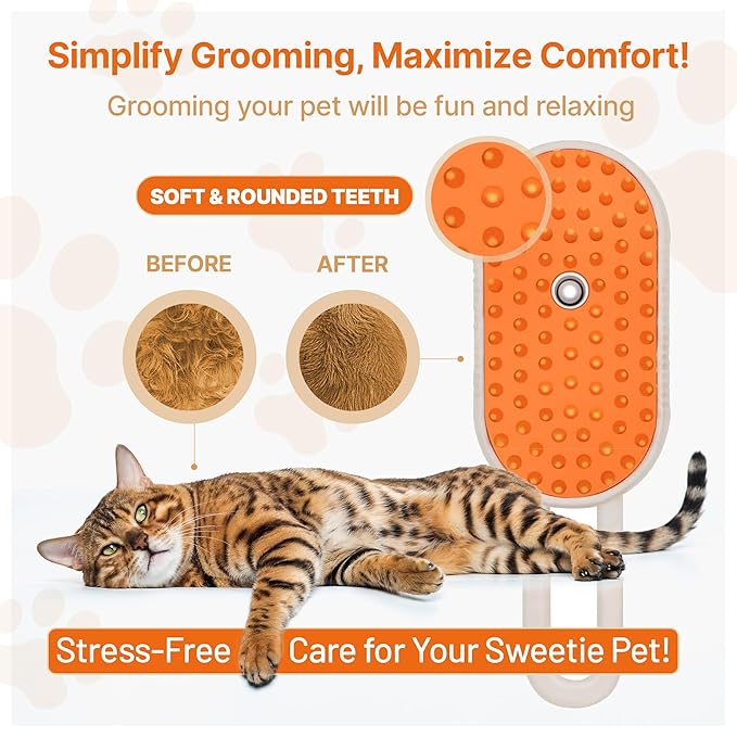 4 in 1 Cat steam brush, steam brush for dogs, rabbits., Pet spray comb for shedding and grooming, Gentle Technology, Easy-to-Clean, massage, Grooming Washable, useful for shedding