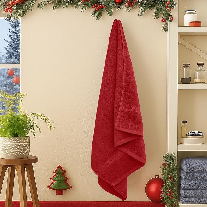 DAN RIVER Christmas Bath Towels Set of 4, 27 x 54 Inches for Your Loved Ones or a Festive Treat for Yourself. 100% Cotton, Larger & Lighter Weight, Ideal Black & Green Bath Towels.