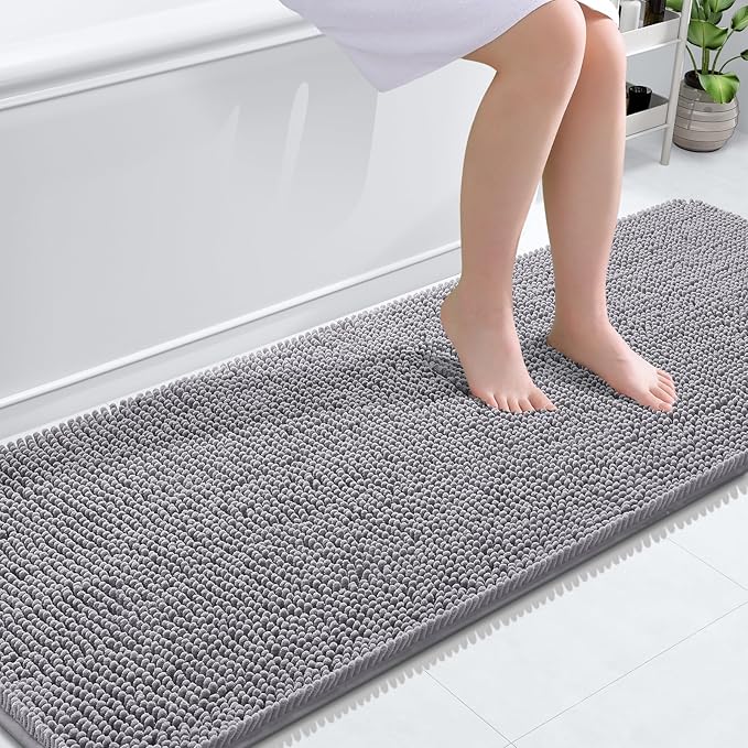OLANLY Bathroom Rugs 70x24, Extra Soft Absorbent Chenille Bath Rugs, Rubber Backing Quick Dry, Machine Washable Bath Mats for Bathroom Floor, Tub and Shower, Home Decor Accessories, Grey