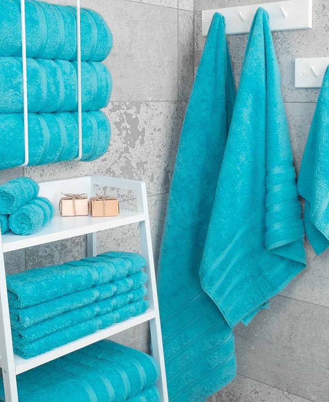American Soft Linen Luxury 4 Piece Bath Towel Set, 600 GSM 100% Cotton Turkish Bath Towels for Bathroom, 27x54 in Extra Large Bathroom Shower Towels, Aqua Blue