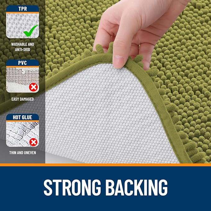 OLANLY Bathroom Rugs 30x20, Extra Soft Absorbent Chenille Bath Rugs, Rubber Backing Quick Dry, Machine Washable Bath Mats for Bathroom Floor, Tub and Shower, Home Decor Accessories, Willow Green