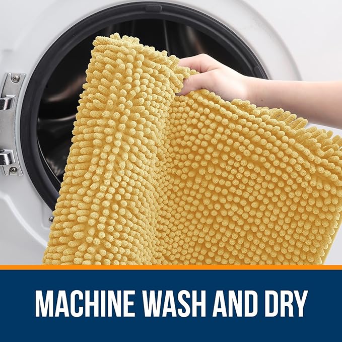 OLANLY Bathroom Rugs 70x46, Extra Soft Absorbent Chenille Bath Rugs, Rubber Backing Quick Dry, Machine Washable Bath Mats for Bathroom Floor, Tub and Shower, Home Decor Accessories, Yellow