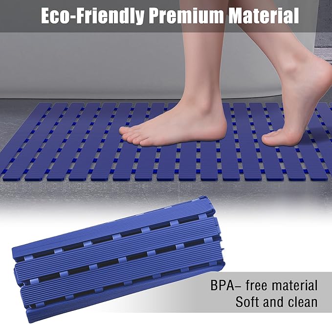 MBOSS Bath Tub Shower Mat Non Slip Bathtub Mats for Bathroom Shower Floor Mat Bath Mats for Shower Tub Anti Slip Shower Mat with Drain Hole and Large Suction Cups(Deep Blue, 27.5 X 15.7 Inch)
