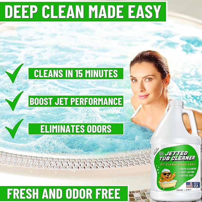 Jetted Tub Cleaner for Whirlpool & Jacuzzi Baths – Deep Jet Line & Pipe Flush Formula Removes Yuck, Buildup & Residue – Heavy Duty Bathtub Jet Cleaner for Acrylic & Fiberglass Tubs – Made in USA
