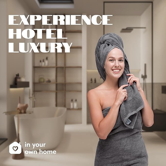 Luxury White Bath Towels Large - 100% Soft Cotton 700 GSM | Absorbent Hotel Bathroom Towel | 27 inch X 54 inch | Set of 4 | Gray