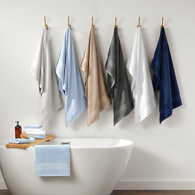 Arkwright Bath Towels Set of 4 - (Bulk Case of 24) Super Soft 100% Cotton, 600 GSM Quick Dry & Absorbent, Luxury Bathroom Essentials for Hotels, Spa, Hosts, and Vacation Rentals, Misty Blue