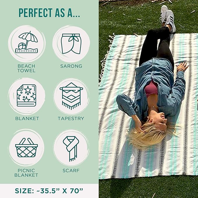 Sand Cloud Turkish Beach Towel - Sand Free - 100% Organic Turkish Cotton Yarn - Quick Dry Towel for Beach, Picnic Blanket or Throw - As Seen on Shark Tank - Tie Dye (Mint Baja)