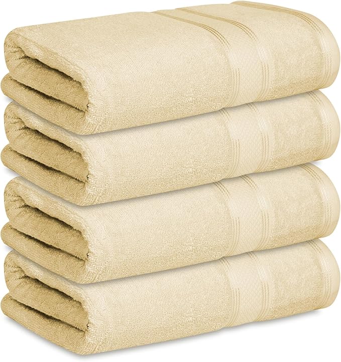 Casa Lino Linen Brown Bath Towels Set of 4 (54" x 27") - Large Bathroom Towel Set - 100% Cotton Towels for Bathroom - Highly Absorbent & Quick Dry Bath Towel Multipack - New Apartment Essentials