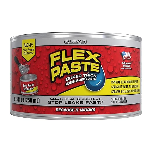 Flex Paste, Waterproof Paintable Putty, Spackle Sealant, Fill Gaps Cracks Holes - Block Out Water and Air - UV Resistant - Walls, Drywall, EPDM, Concrete, Roof, RV Repairs, Clear, Half-Quart
