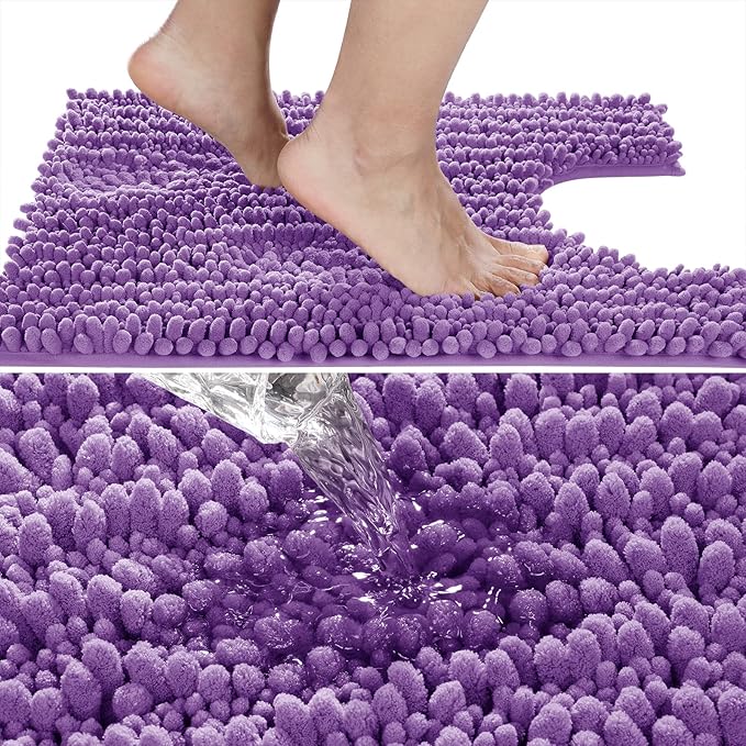 Yimobra Toilet Rug U Shaped Washable 24x20 Inch - Ultra Soft Absorbent Chenille Bath Rugs for Toilet, Quick Dry & Machine Washable, Non Slip Contour Bathroom Mat, Lavender