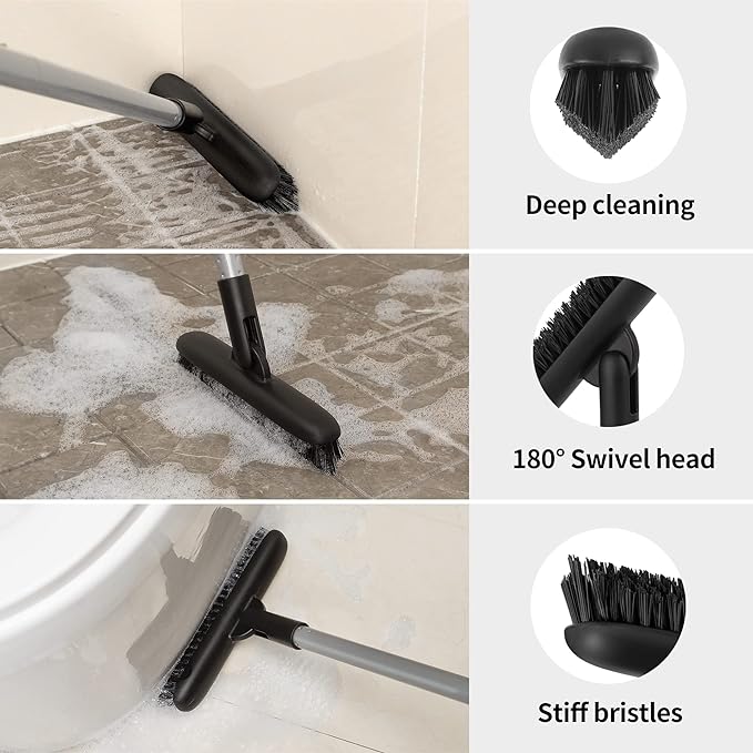MR.SIGA Heavy Duty Grout Scrub Brush with Long Handle, Shower Floor Scrubber for Cleaning, Tile Scrub Brush with Stiff Bristles