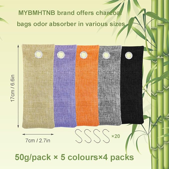 Bamboo Charcoal Bags Odor Absorber 20 Pack×50g Bamboo Charcoal Air Purifying Bags, for Car Air Fresheners, Odor Eliminator for Home，Shoe Deodorizer - Colorful-Activated Charcoal Odor Absorbers