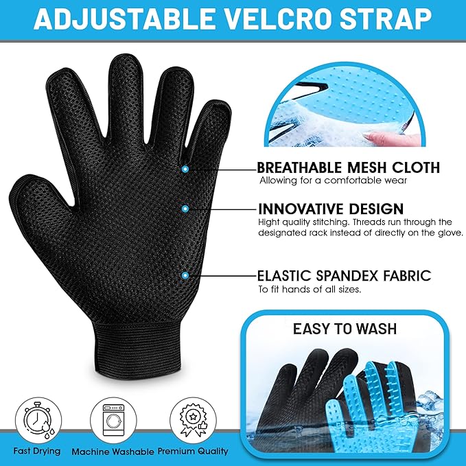 Upgrade Pet Grooming Gloves, Grooming Gloves for Dogs, Cats, Rabbits & Horses with Long and Short Hair, Efficient Pets Hair Remover Mittens - 1 Pair (Sky Blue)