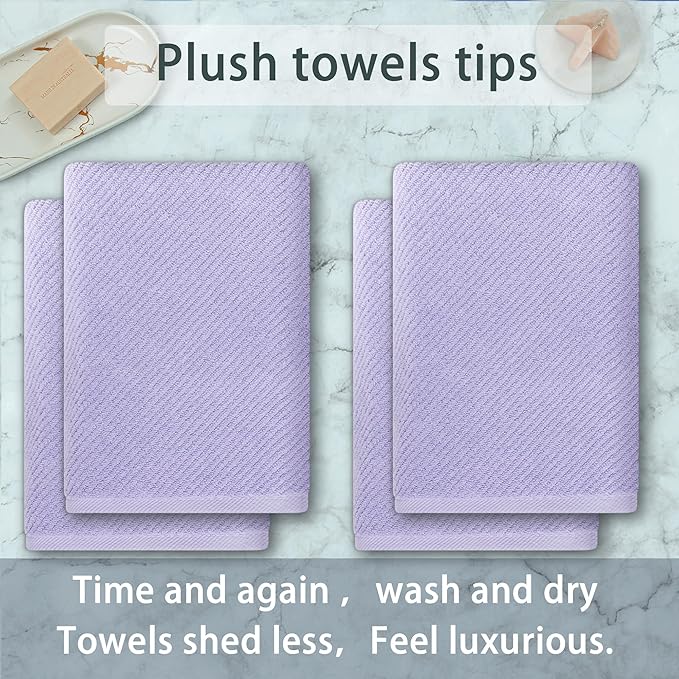 VOOVA & MOVAS Purple Bath Towels Set of 4, Large 30" x 56" - 100% Cotton | Quick Dry | Light Weight | Thick | Soft | Absorbent, Quick Dry Towels for Showering, Luxury Towel Gift Set, Lilac