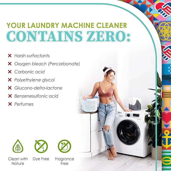 Truly Free Laundry Washing Machine Cleaner and Deodorizer | Top Load & Front Load Washer Cleaner for Grime, Mold, Odor Remover | Safe for HE Washing Machines & Septic Tanks, Non Toxic, Natural, Clean