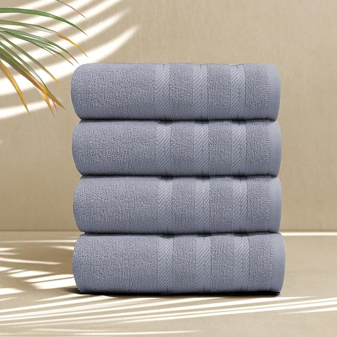 Hearth & Harbor Luxury Hand Towels - 100% Ring Spun Cotton Hand Towels for Bathroom, Shower, Spa, Soft & Absorbent Towels, 4 Piece Set, Stone Blue