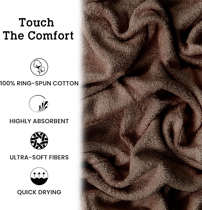 Casa Lino Brown Bath Towels Set of 4 (54" x 27") - Large Bathroom Towel Set - 100% Cotton Towels for Bathroom - Highly Absorbent & Quick Dry Bath Towel Multipack - New Apartment Essentials