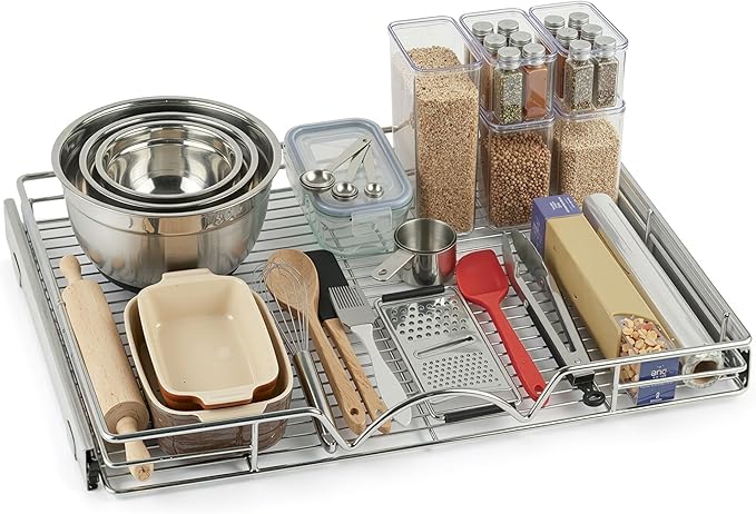 HOLDN’ STORAGE Pull Out Cabinet Organizer, Heavy Duty Caddy w/Lifetime Limited Warranty -30”W x 21”D - Requires At Least 31-1/4” Cabinet Opening, Steel Metal Cabinet Drawers Slide Out, Chrome